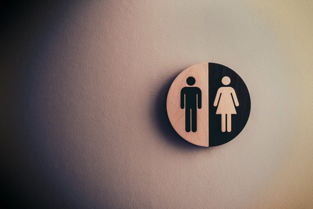 A photo of a sign with the common symbols of male and female bodies.